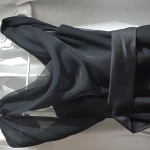 Black formal gown with silk swag for over shoudlers